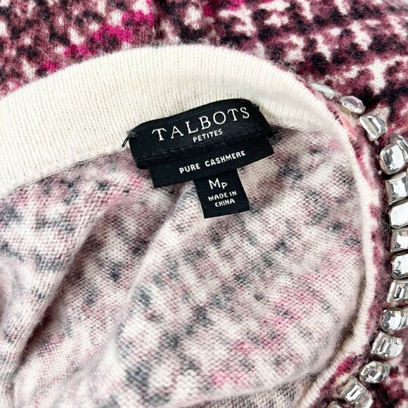 Talbots Pure Cashmere Houndstooth Plaid Sweater Jewel Embellished Size MP - Picture 3 of 6